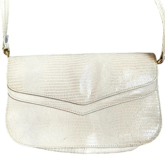 VTG Y2K Genuine Leather Made in Korea Snake Print Crossbody Bag Silver Color - Picture 1 of 12